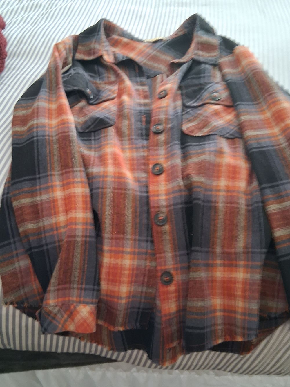 Democracy Orange and Dark Blue Plaid Flannel
